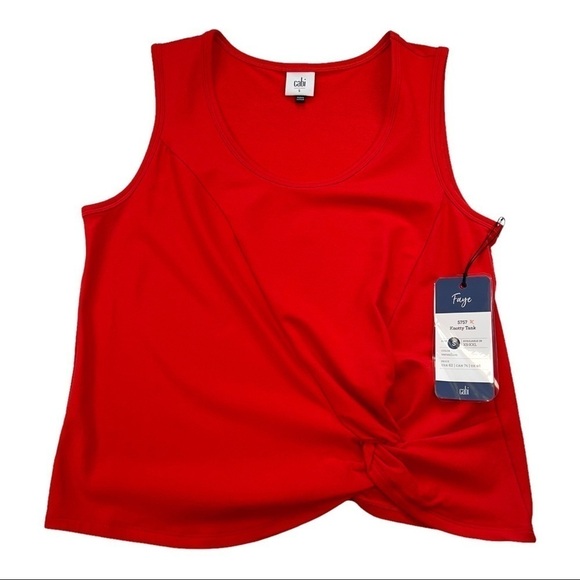 CAbi 5757 Vermillion Red French Terry Twist Front Knotty Tank S - Picture 2 of 9